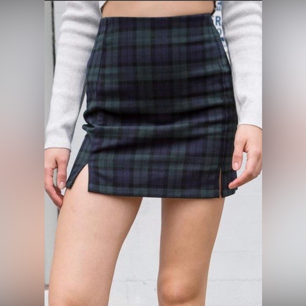 Brandy Melville Navy and Green Checkered Mini Skirt